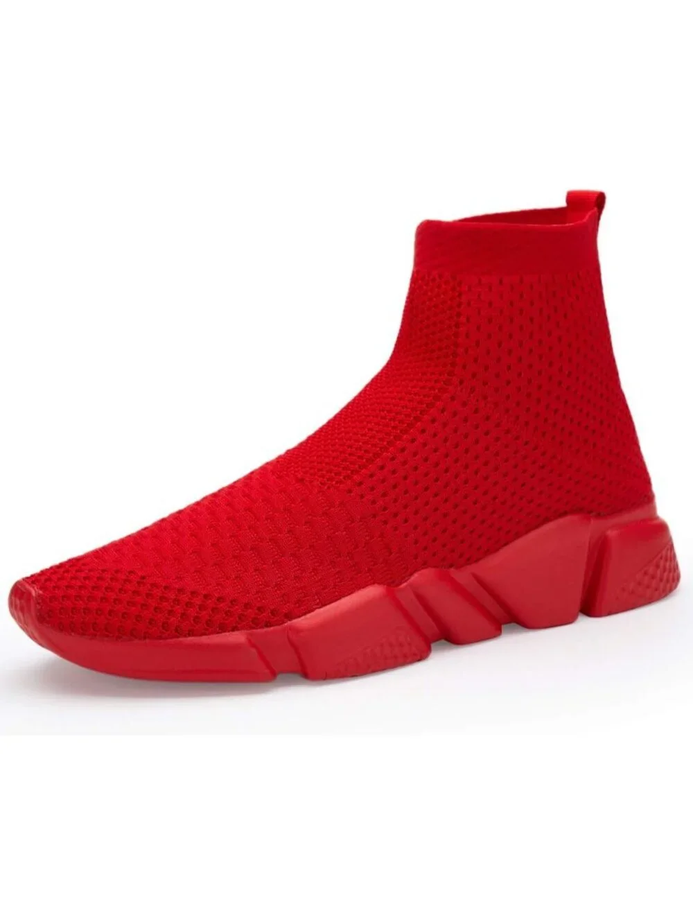 Men's Red Lightweight High Top Sneakers Breathable Knit Athletic Running Shoes
